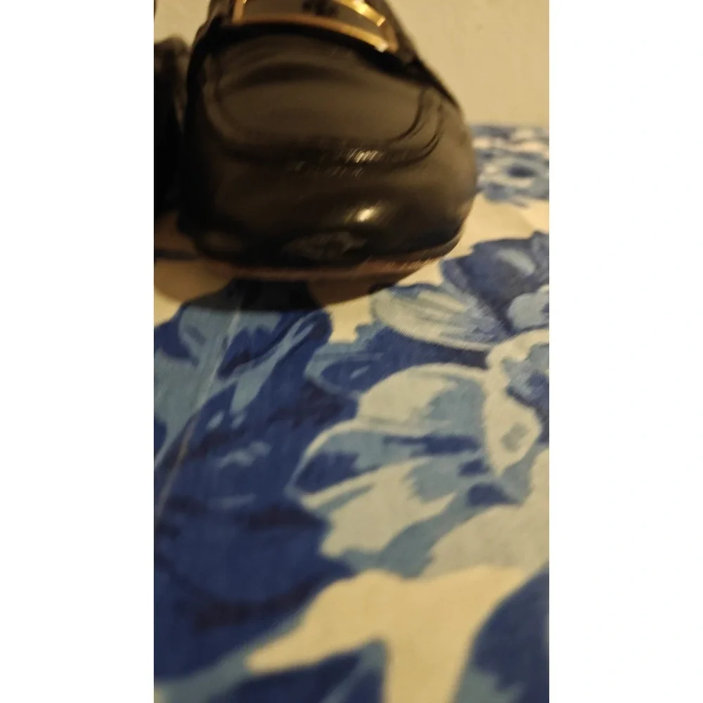 Tory Burch Georgia Backless Loafer Flats Mules Black Gold Logo Sz 10.5 M